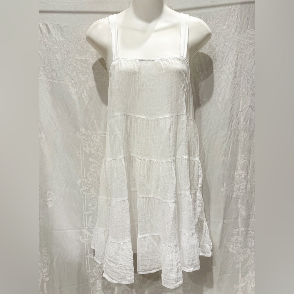 Women's White Mini Sundress - Sleeveless Tiered Design